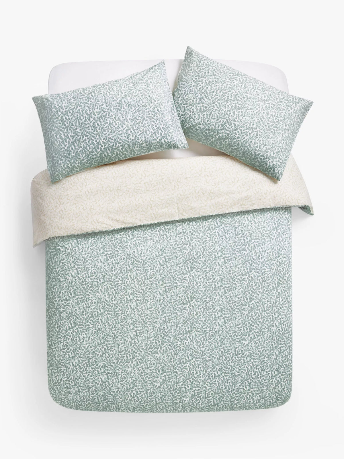 John Lewis Mila Reversible Duvet Cover Set, Green/Natural, King