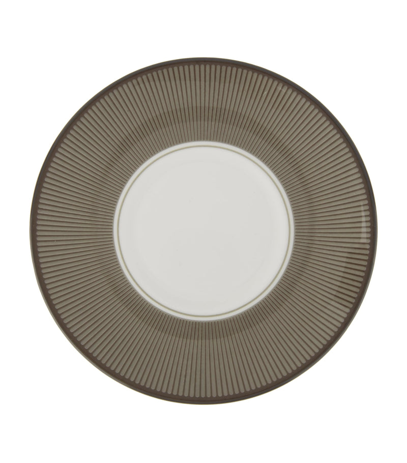 Wedgwood coffee saucer with elegant stripes and gilded trim (British brand)