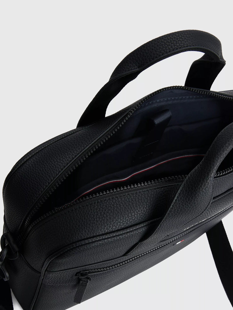Tommy Hilfiger Essential Computer Bag black faux leather, imported from the UK