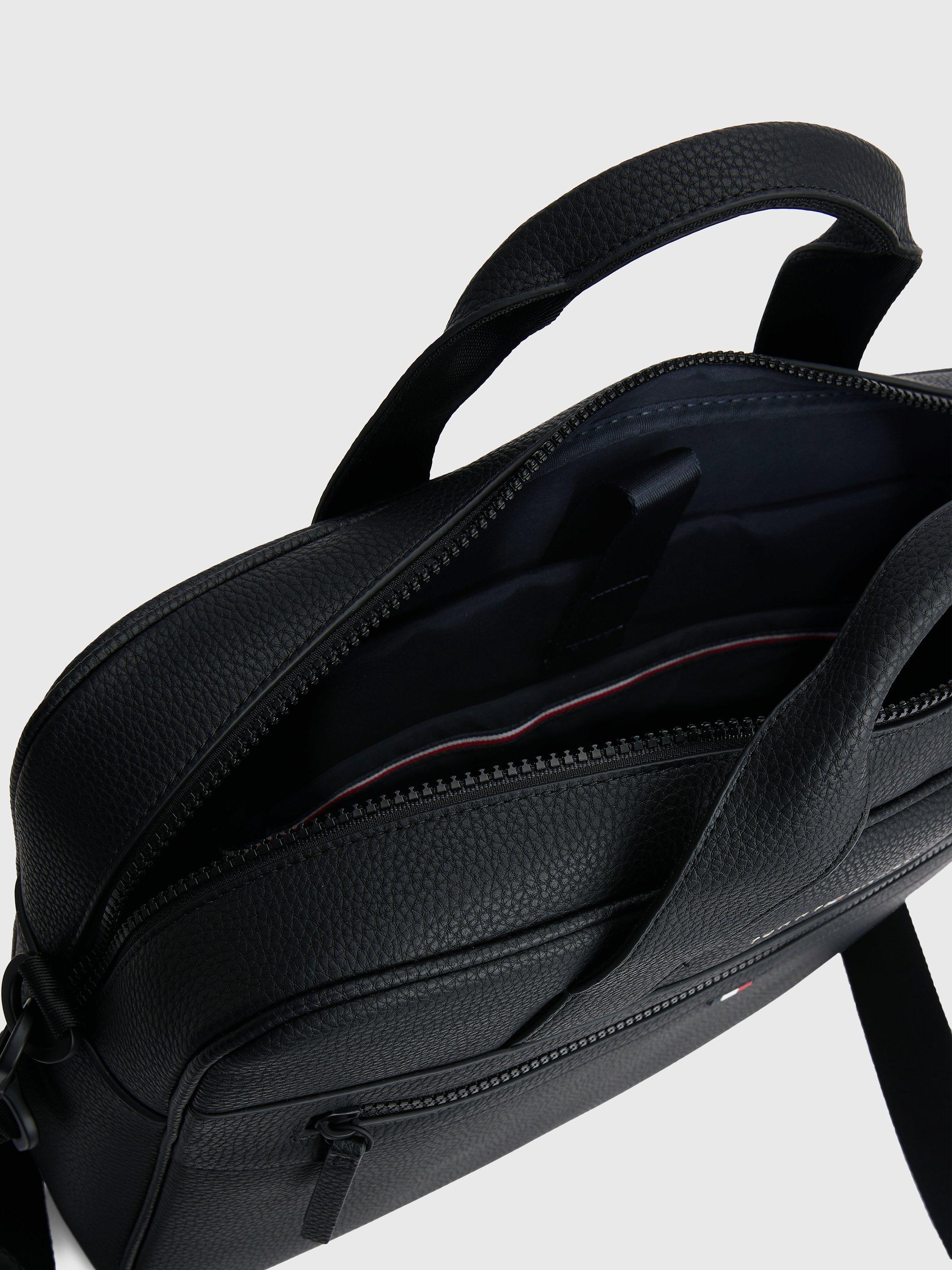 Tommy Hilfiger Essential Computer Bag black faux leather, imported from the UK
