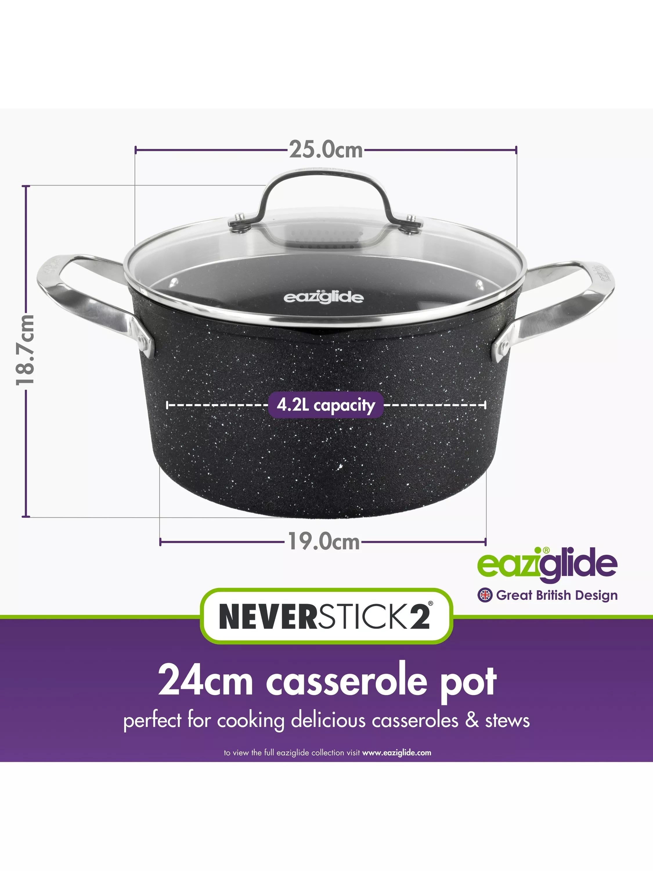 Eaziglide Neverstick2 non-stick casserole 32cm - British product