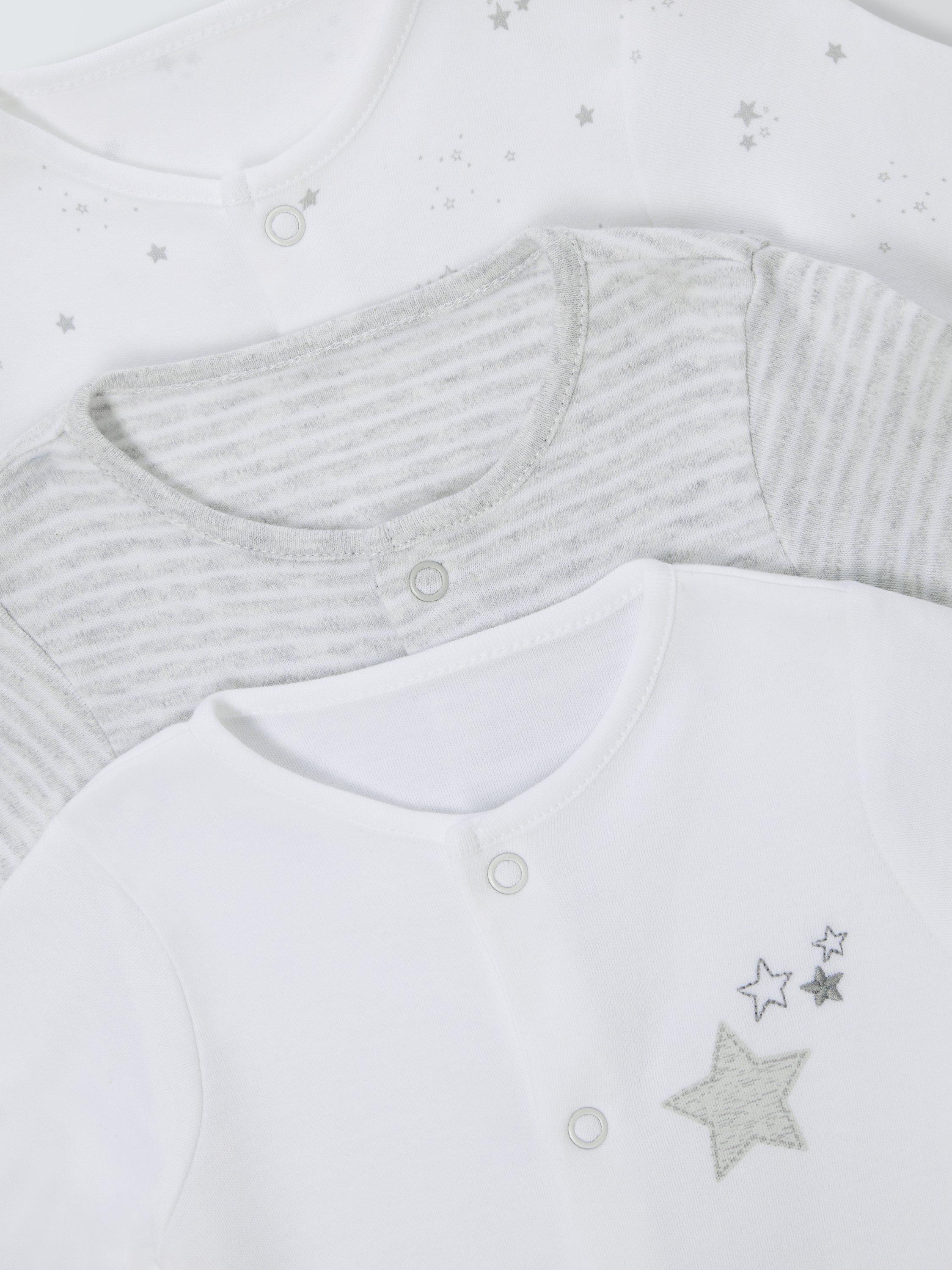 John Lewis baby cotton star print sleepsuits white pack of 3, UK version