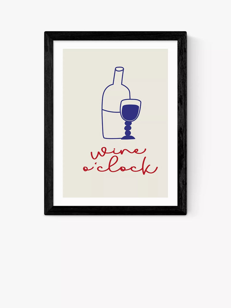 EAST END PRINTS Inoui 'Wine O'Clock' Framed Print, Black Frame, 33.4 x 28.4cm