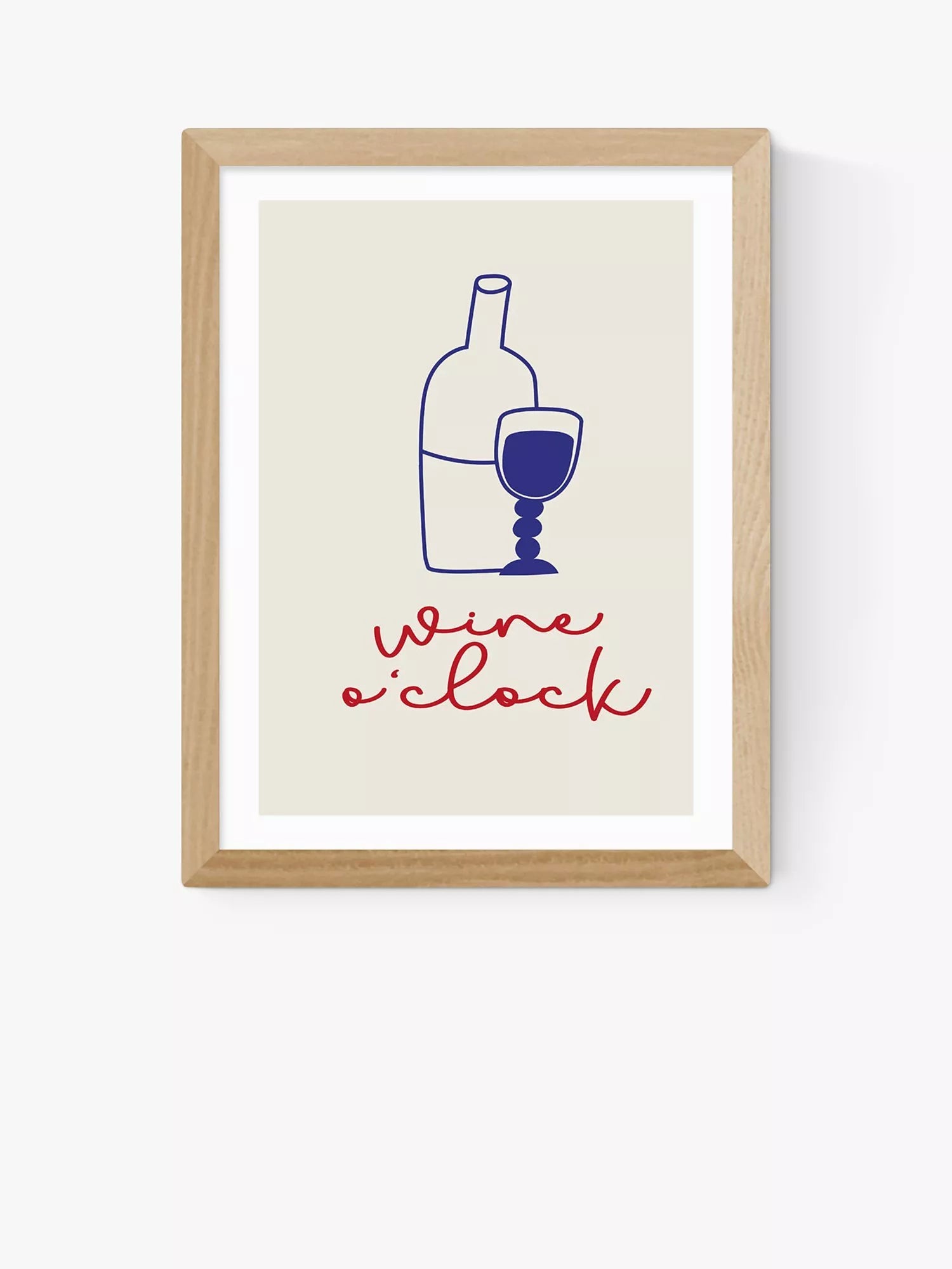 EAST END PRINTS Inoui 'Wine O'Clock' Framed Print, Oak Frame, 33.4 x 28.4cm