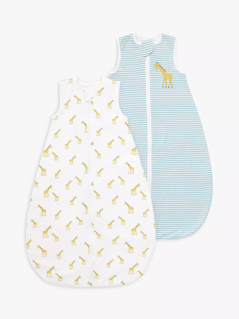 John Lewis Giraffe Print Baby Sleeping Bag, 1.5-2.5 Tog, Pack of 2