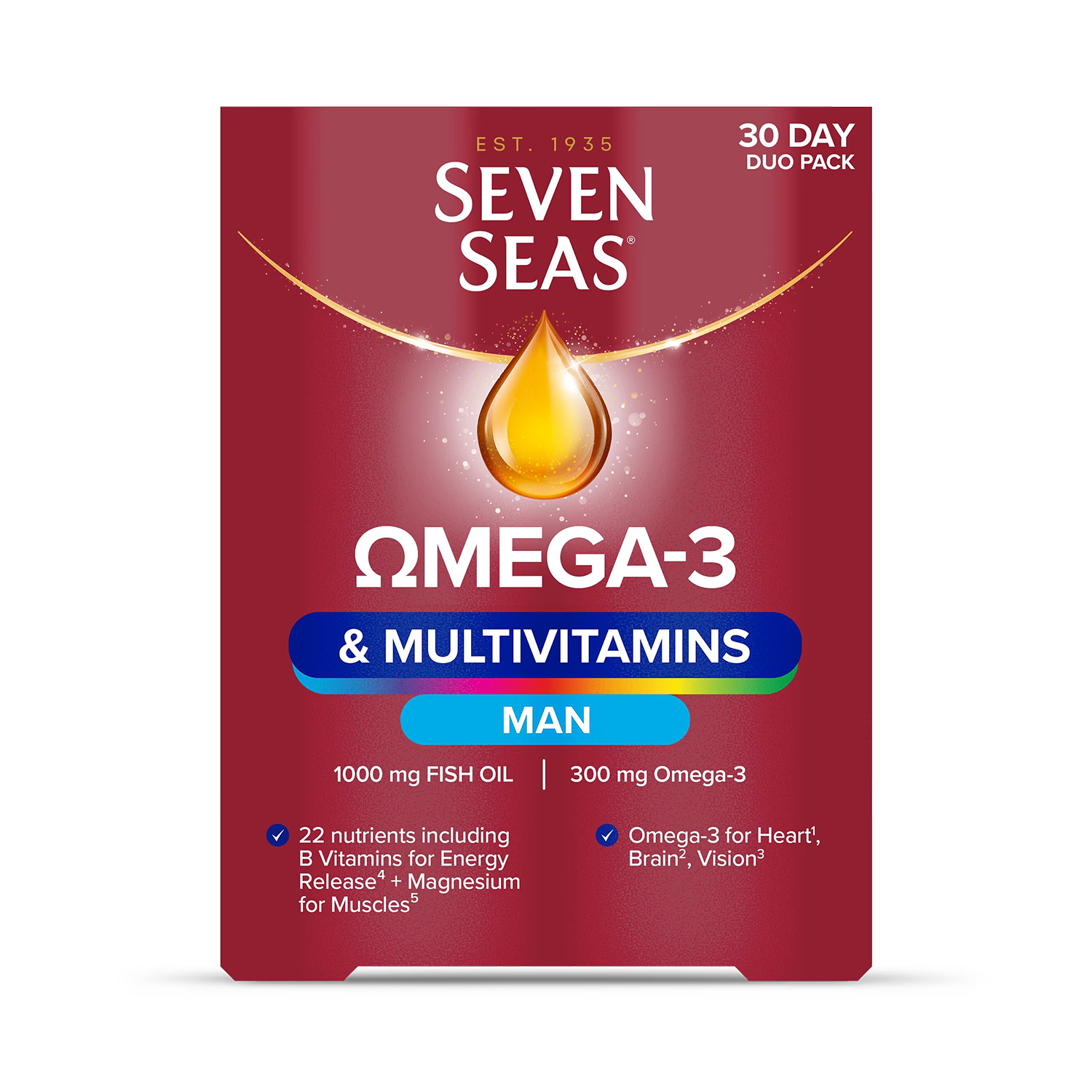 Seven Seas men's multivitamin and Omega-3 supplement (British brand)