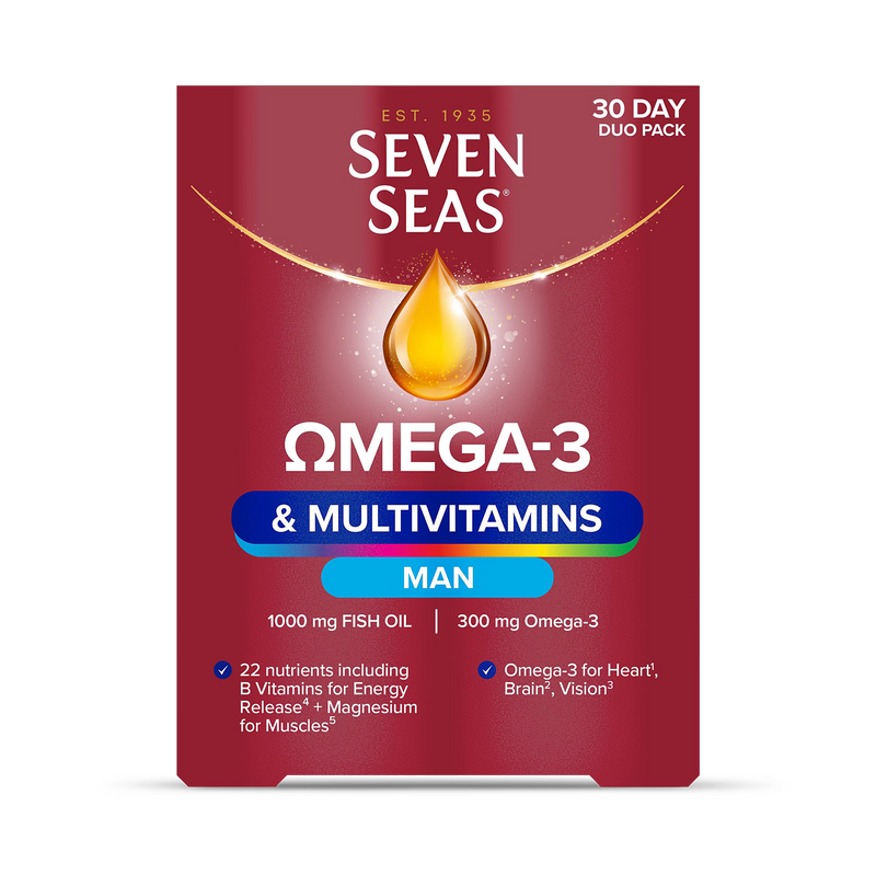 Seven Seas men's multivitamin and Omega-3 supplement (British brand)