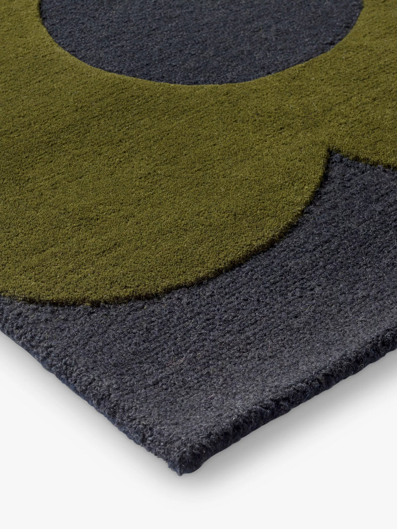 Orla Kiely Sprig Stem wool rug in Marine, imported from the UK
