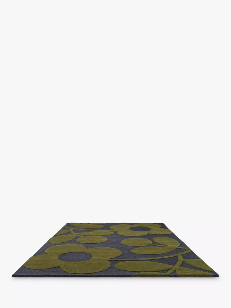Orla Kiely Sprig Stem wool rug in Marine, imported from the UK