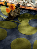 Orla Kiely Sprig Stem wool rug in Marine, imported from the UK