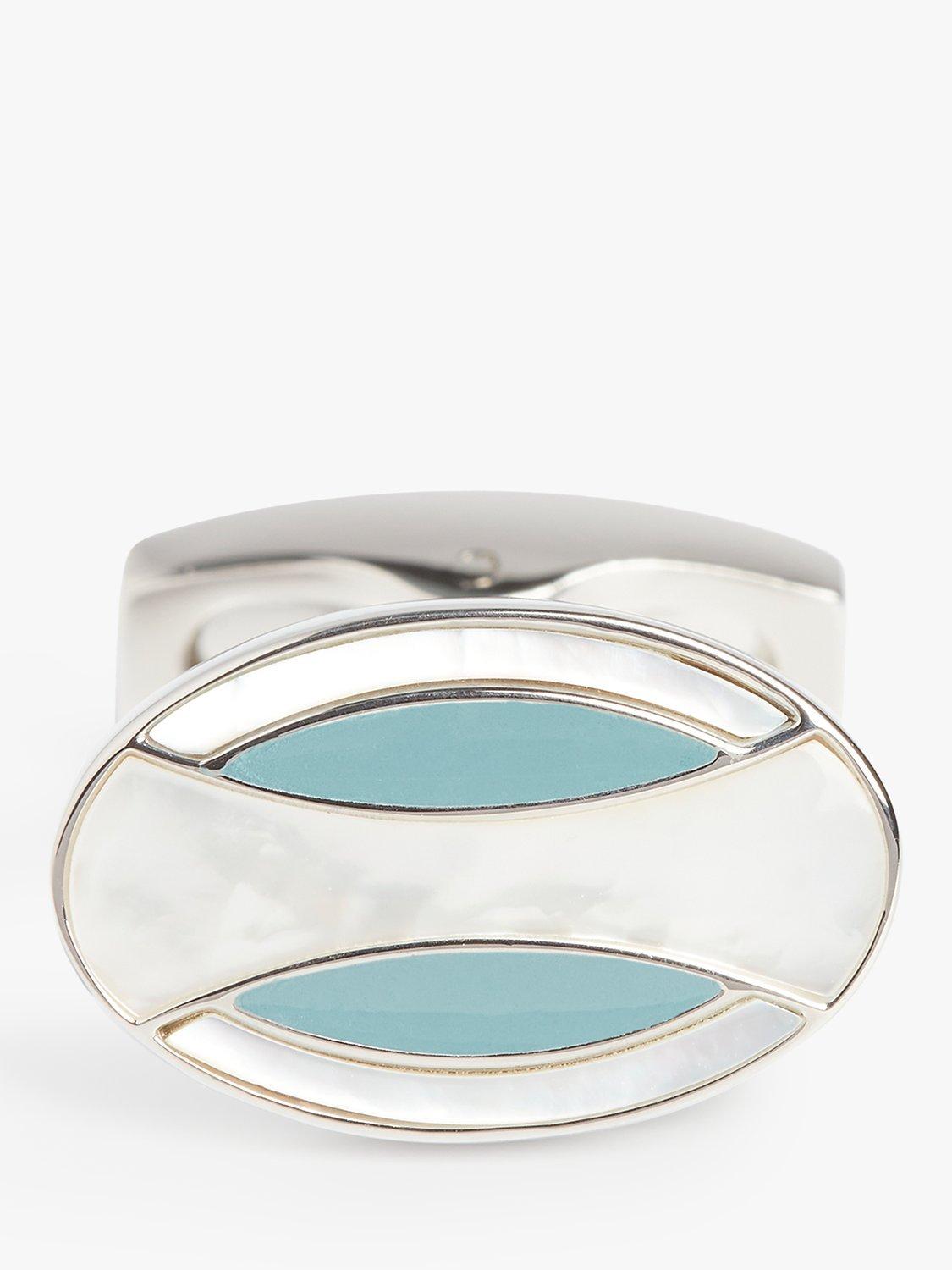 Boutons de manchette Simon Carter nacre argent blanc, version Royaume-Uni