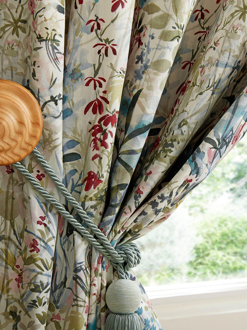 Floral Print Lined Eyelet Curtains Pair