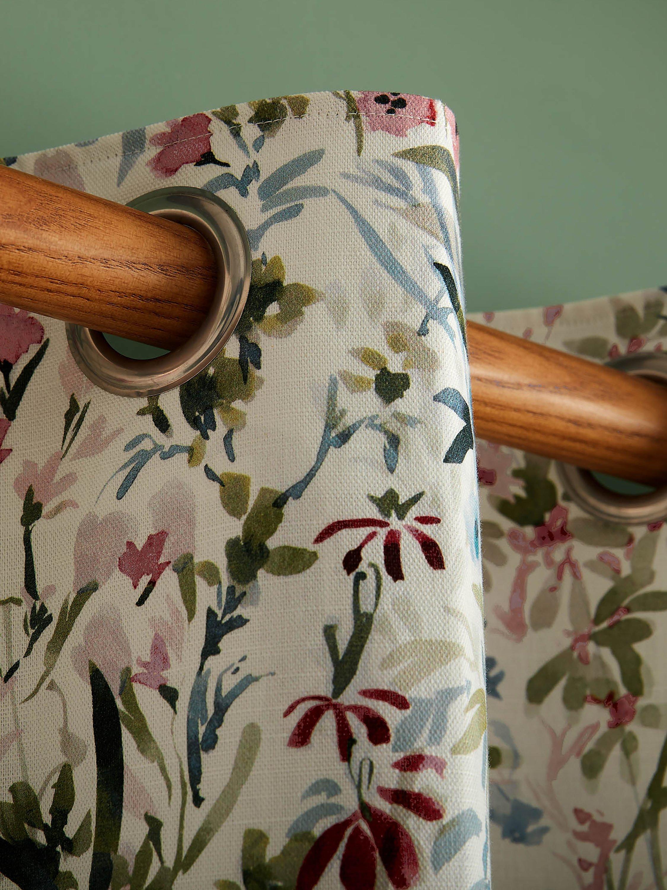 Floral Print Lined Eyelet Curtains Pair