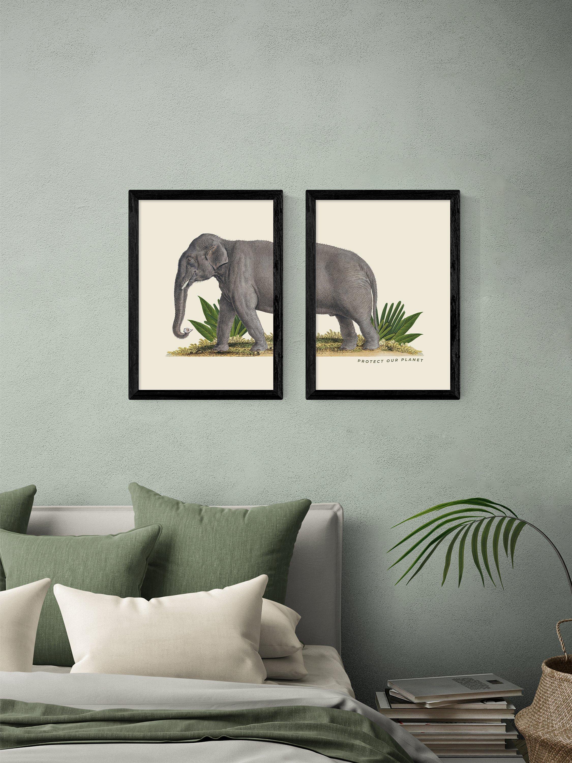 East End Prints gerahmter Druck Elefant A2, importiert aus Großbritannien