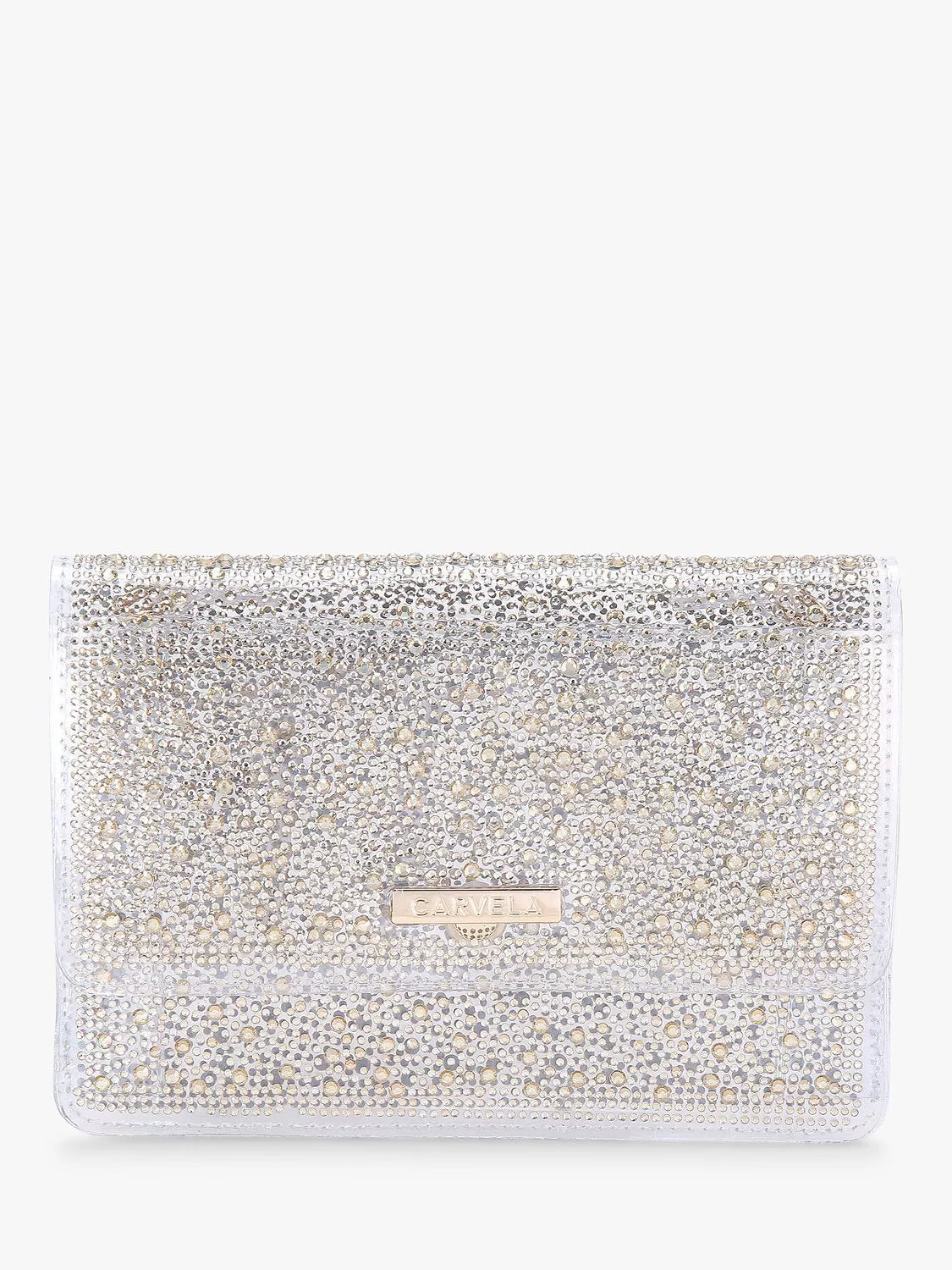 Carvela Lovebird embellished clutch bag with crystal ombre design, UK version