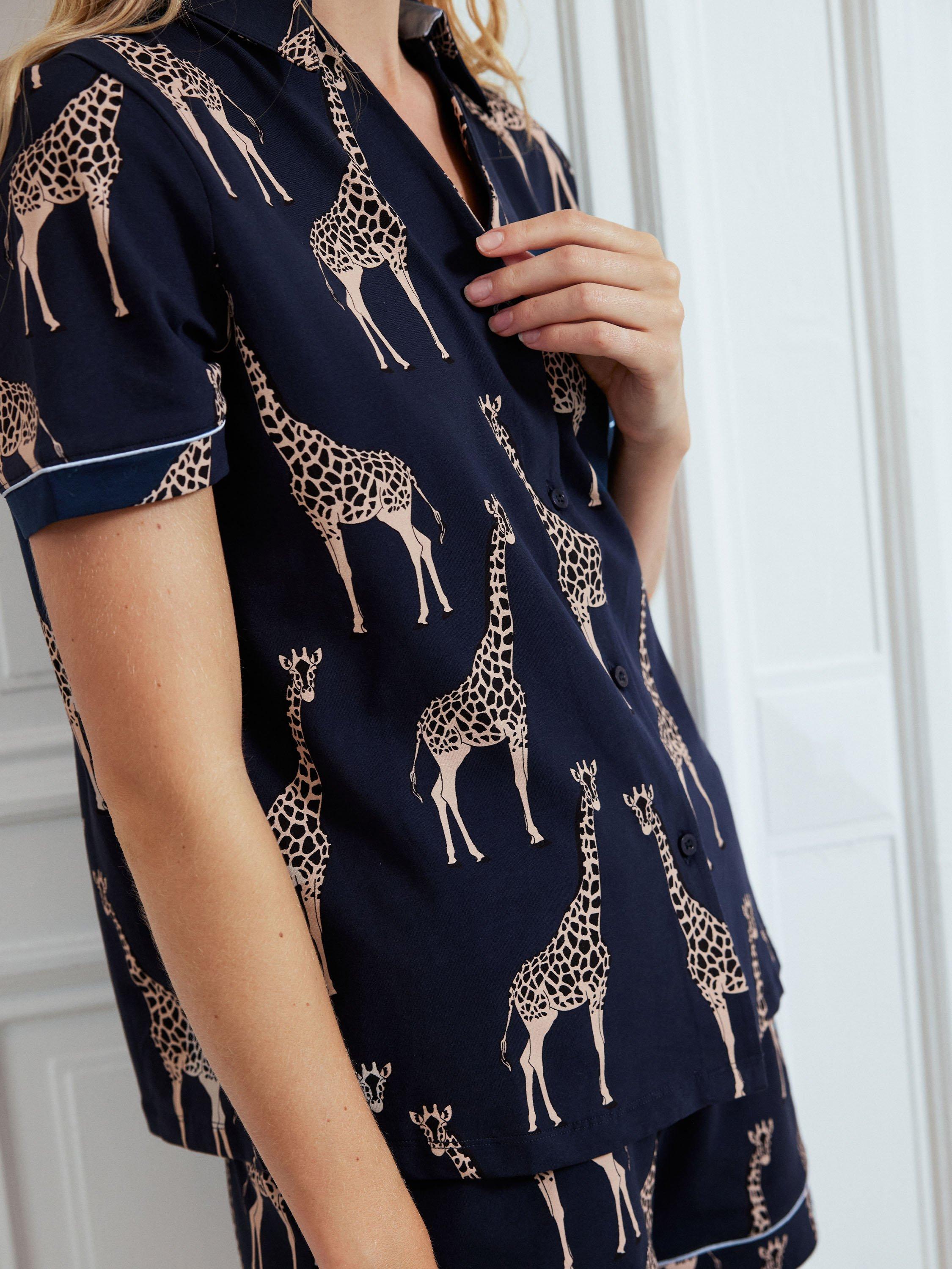 Chelsea Peers giraffe print shorts pyjama set in navy - British product