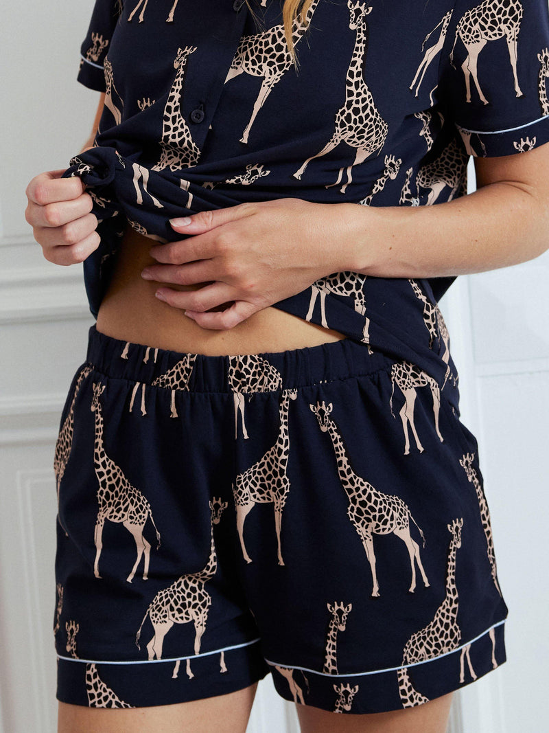 Chelsea Peers giraffe print shorts pyjama set in navy - British product