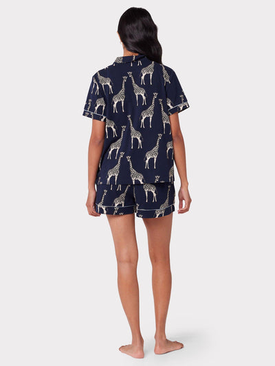 Chelsea Peers Bio-Baumwollmischung Giraffen-Print Shorts Pyjama-Set, Navy