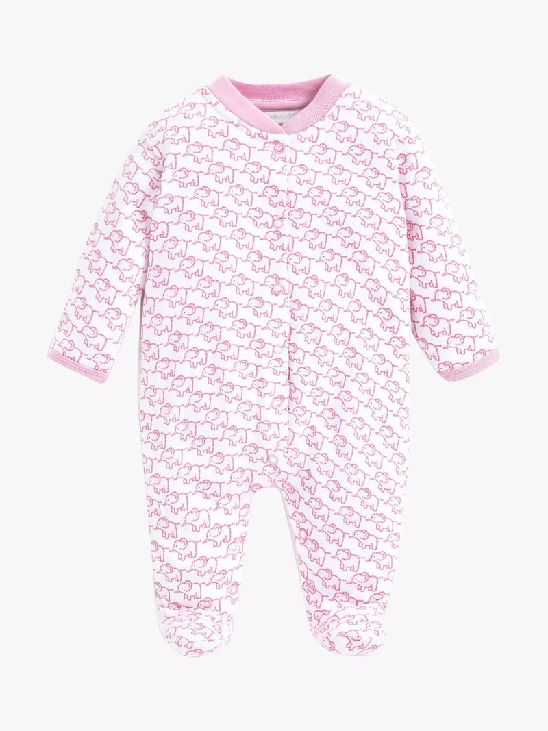 JoJo Maman Bébé Baby Elephant Print Sleepsuit, Pink - McGrocer
