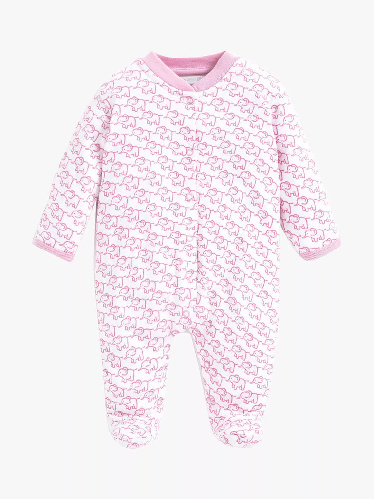 JoJo Maman Bébé Baby Elephant Print Sleepsuit, Pink