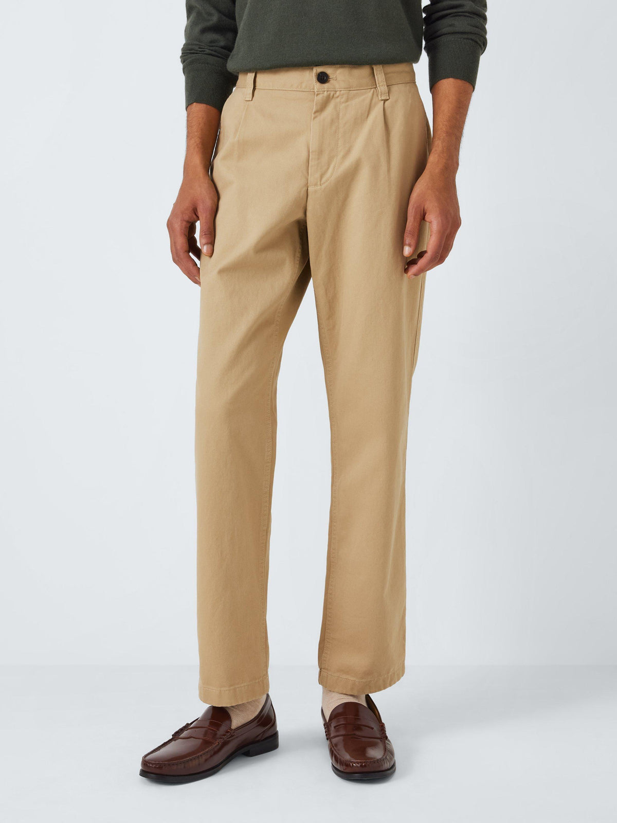 Regular Fit Wide Leg Chinos in Sand - Pure Cotton