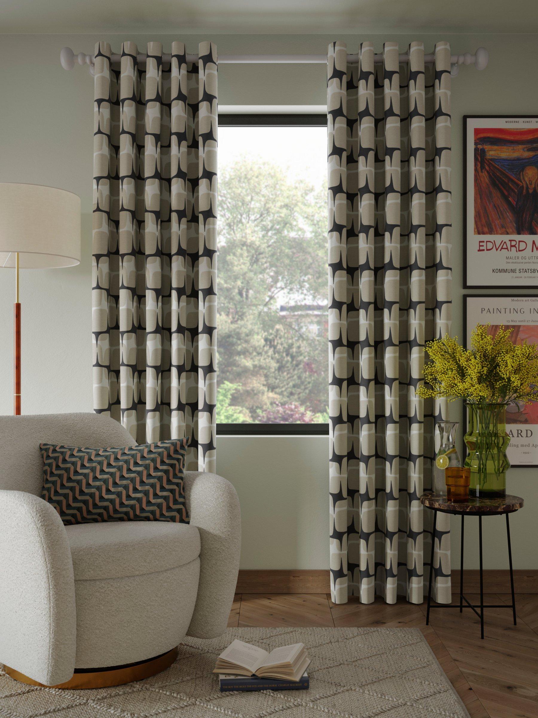Scion eyelet curtains putty and charcoal pair, imported from the UK