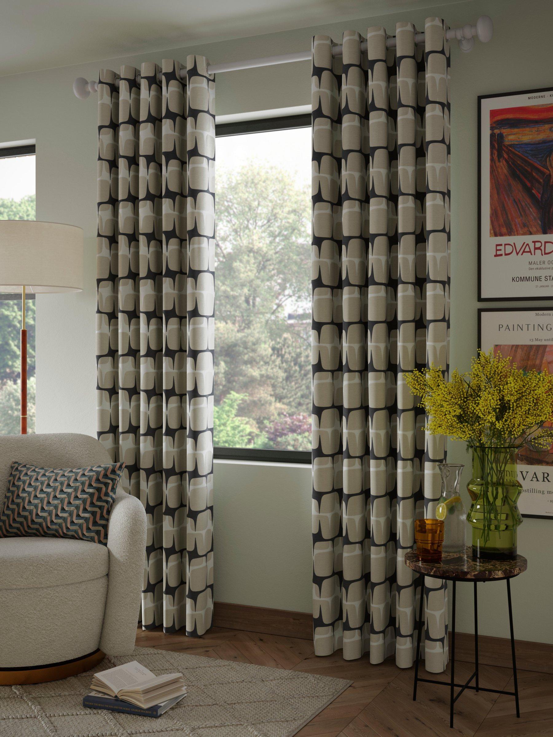 Scion eyelet curtains putty and charcoal pair, imported from the UK