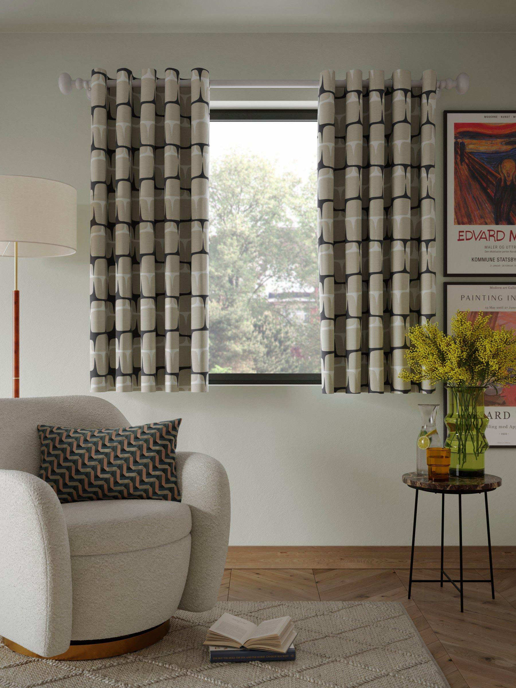 Scion eyelet curtains putty and charcoal pair, imported from the UK