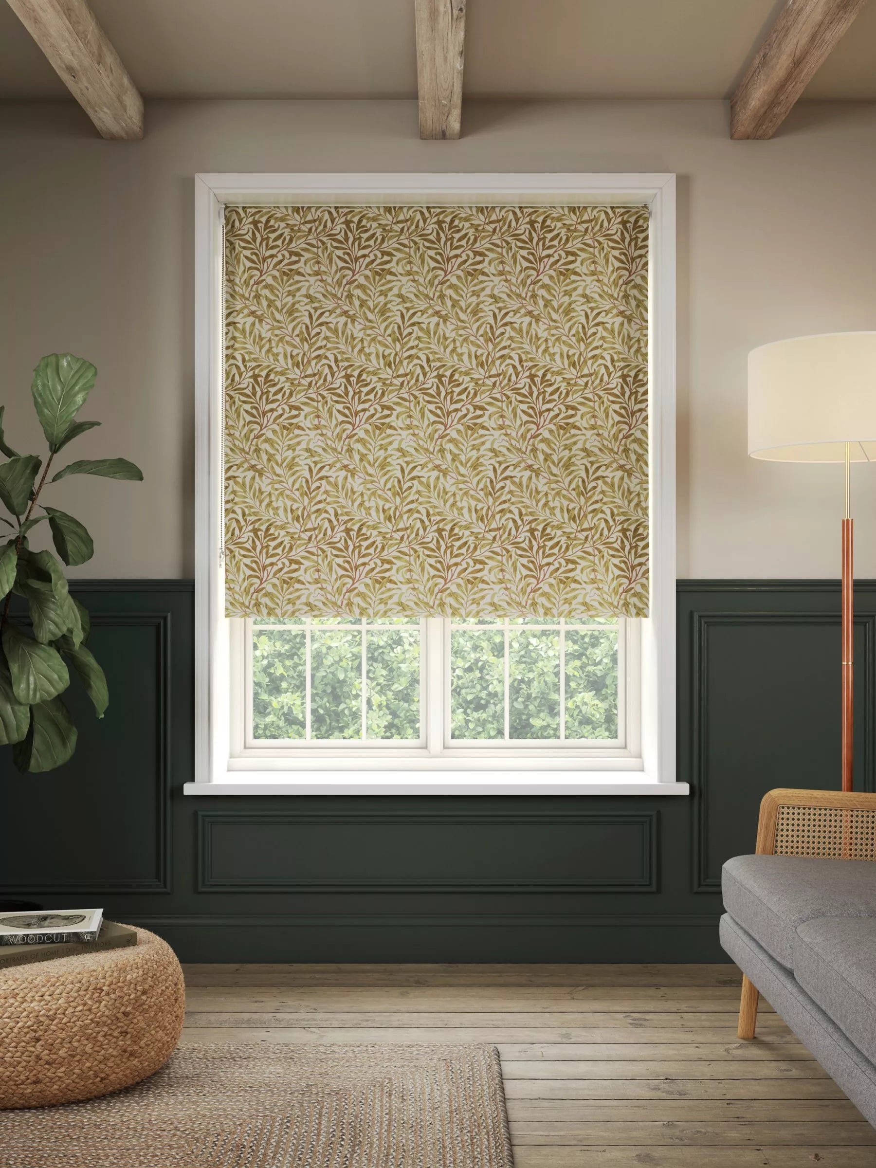 Morris & Co. Willow Bough Daylight Roller Blind, Ochre, W61 x Drop 190cm