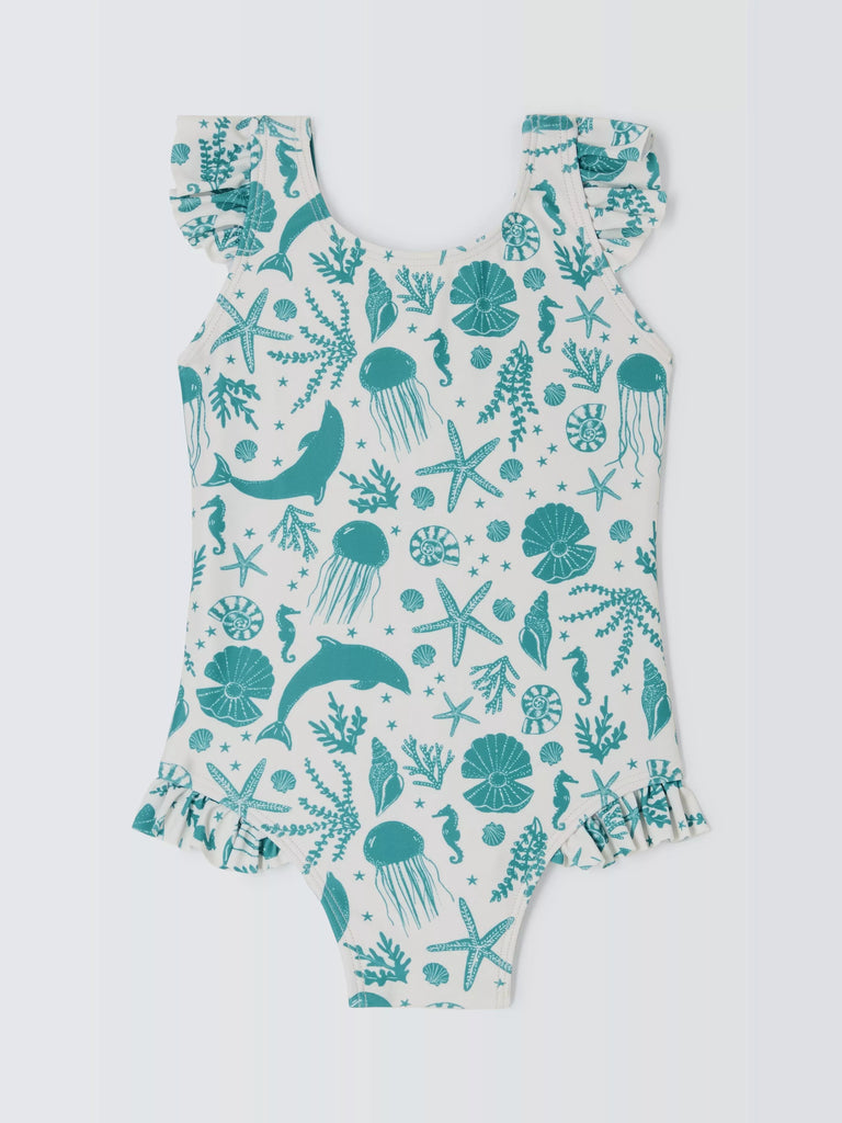 John Lewis Baby Under The Sea Swimsuit, White/Multi