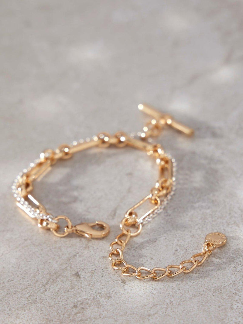 Mint Velvet mixed double strand bracelet gold toned, imported from the UK