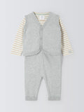 John Lewis Baby Bodysuit, Knitted Trousers & Vest Cardigan Set, Grey/Multi