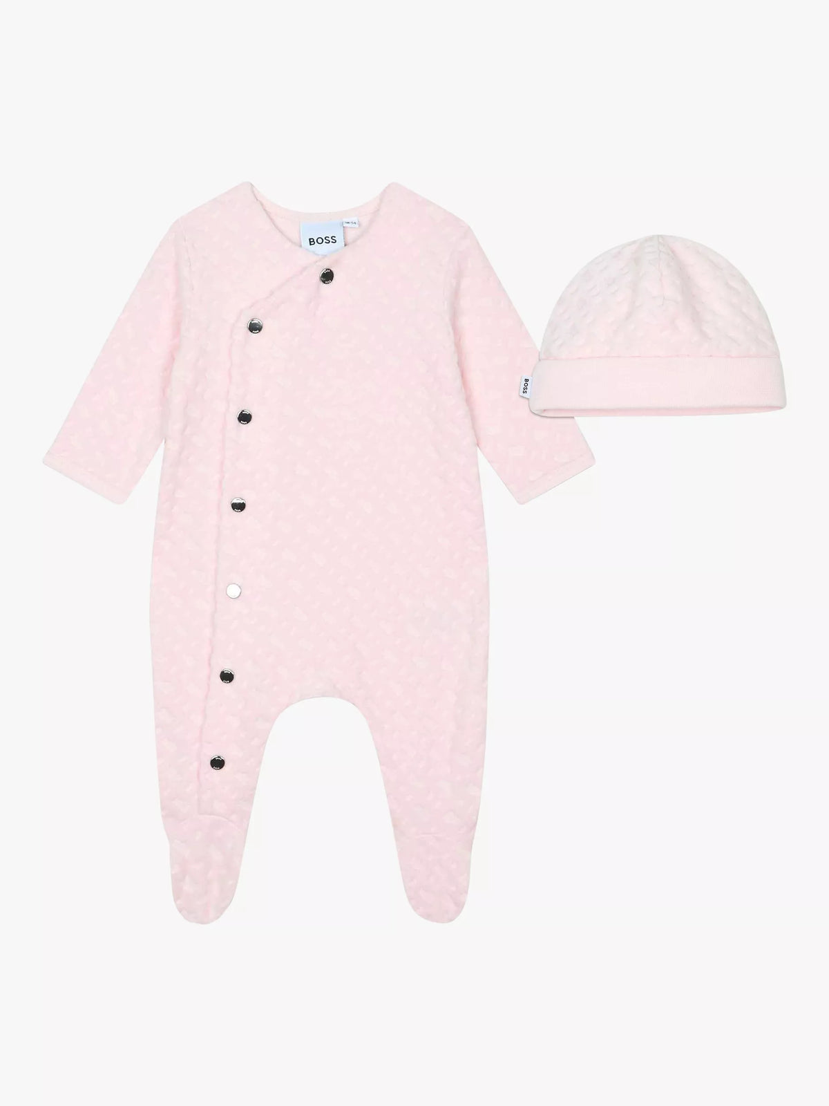 Ensemble pyjama et bonnet BOSS Baby en velours et jacquard monogrammé, rose