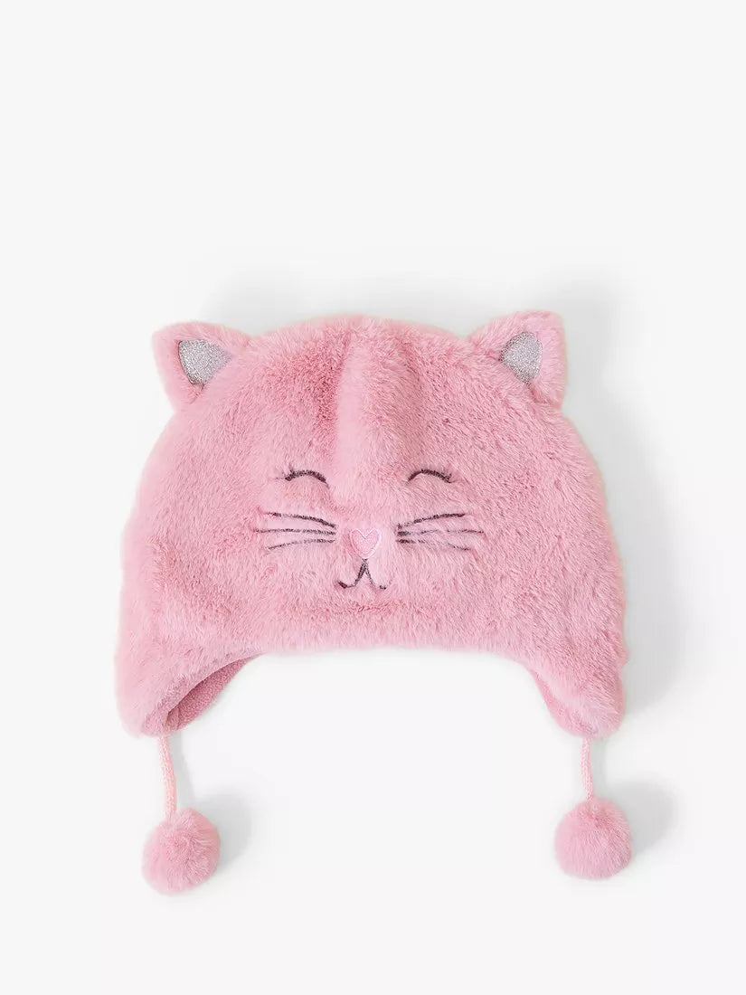Angels by Accessorize kids' fluffy cat chullo hat in pink - British product