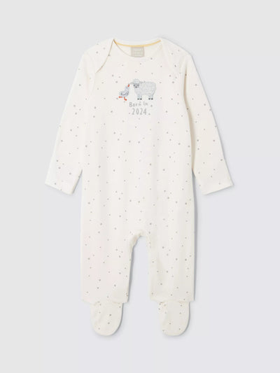 John Lewis Baby Born in 2024 Stern Schlafanzug, Creme