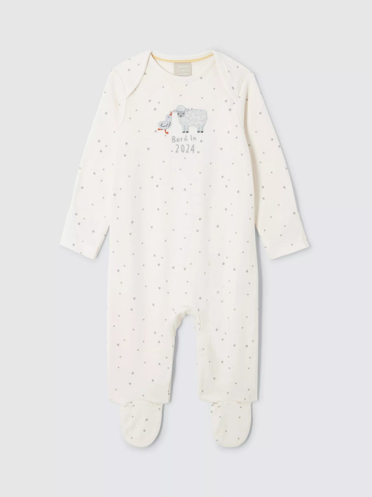 John Lewis Baby Born in 2024 Star Sleepsuit, Cream