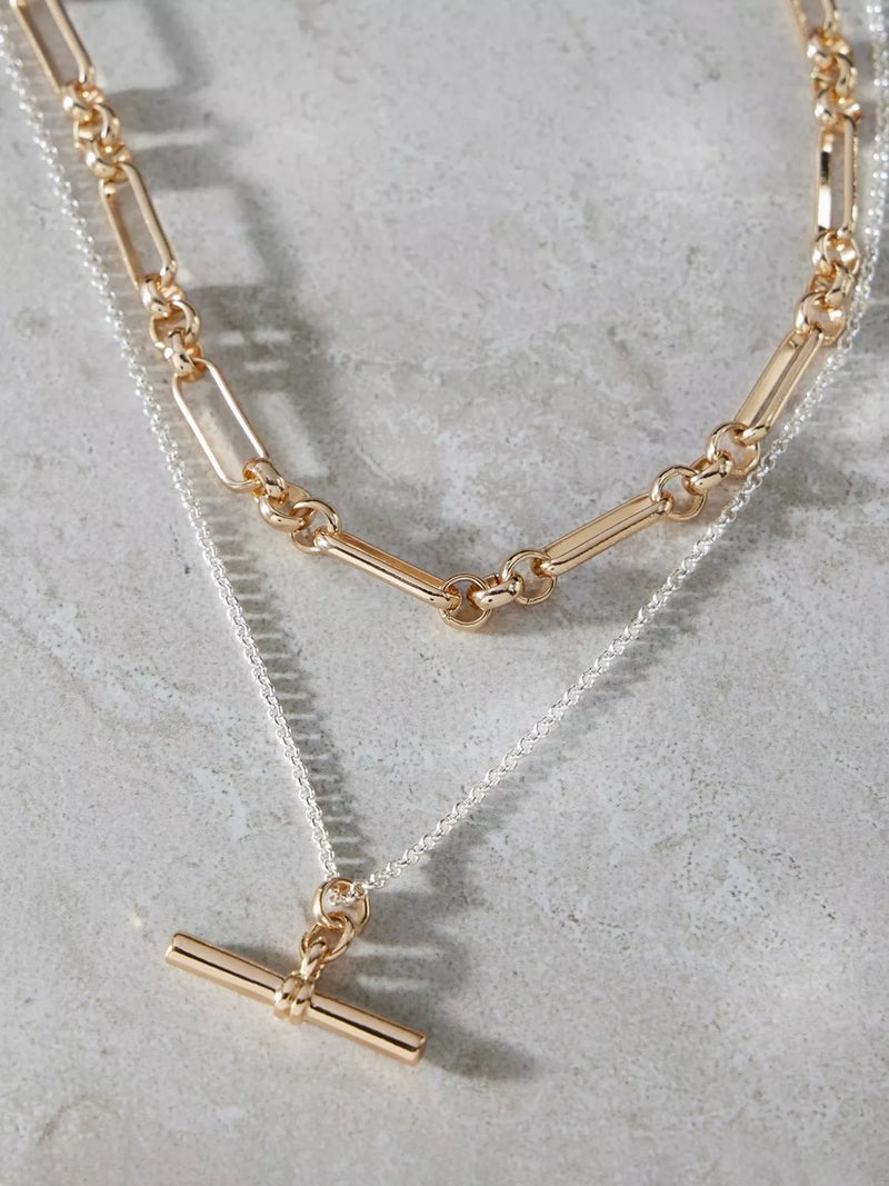 Mint Velvet mixed metal layered necklace gold silver - British product