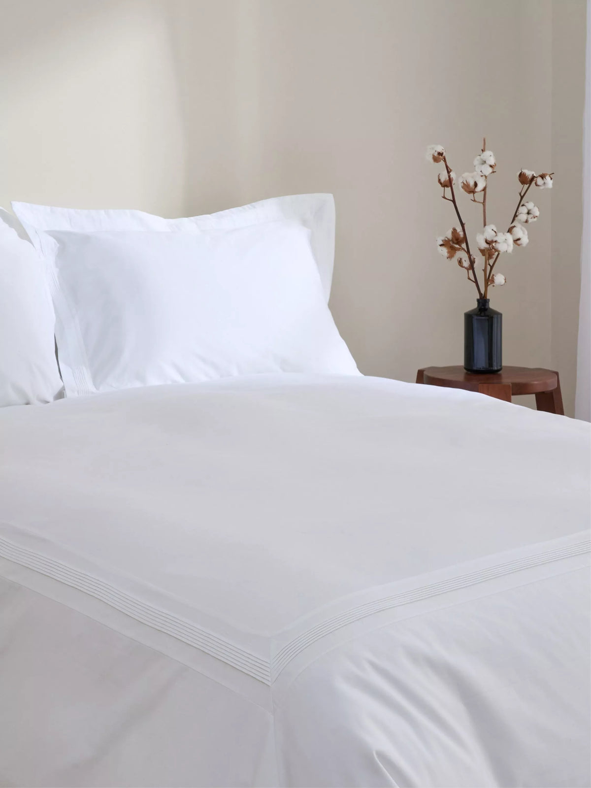Truly Micro Pleat super king bedding in white, imported from the UK