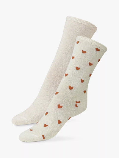 John Lewis Dear Denier Mei Soft Glitter Heart Socks Pack of 2 Gold/Multi- Buy online at McGrocer