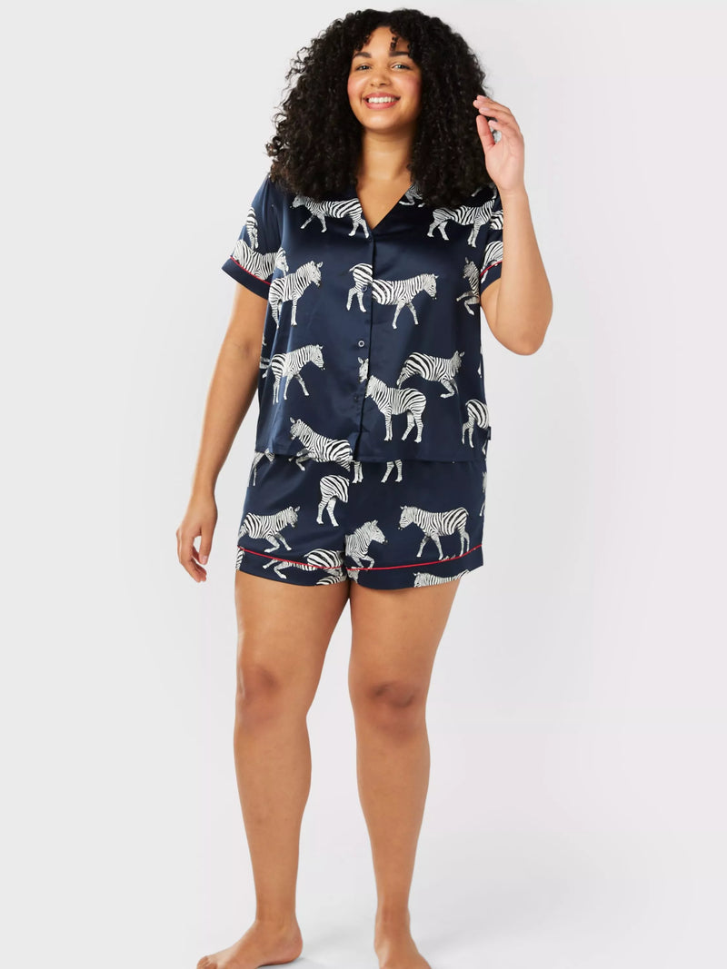 Chelsea Peers Curve Zebra Short Shirt Satin Pyjama Set - McGrocer