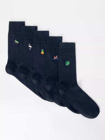 John Lewis John Lewis Bestickte Tropen socken, 5er-Pack, Blau/Mehrfarbig