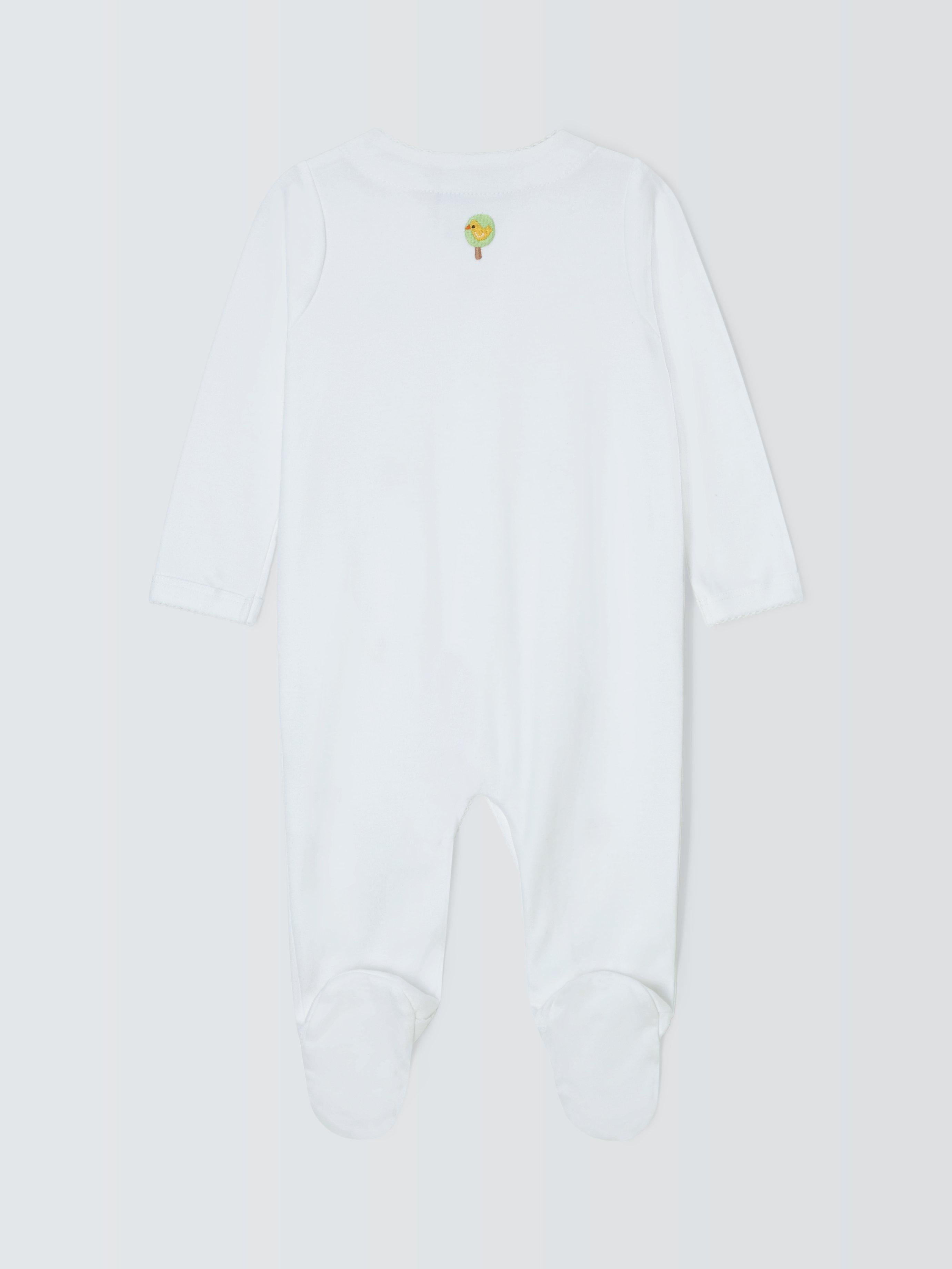John Lewis Heirloom Collection baby woodlands embroidered cotton sleepsuit white, UK version