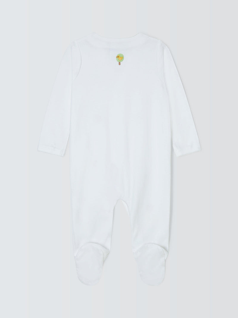 John Lewis Heirloom Collection baby woodlands embroidered cotton sleepsuit white, UK version