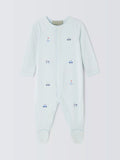 John Lewis Heirloom Collection Baby Transport Toys Embroidered Pima Cotton Sleepsuit, Blue