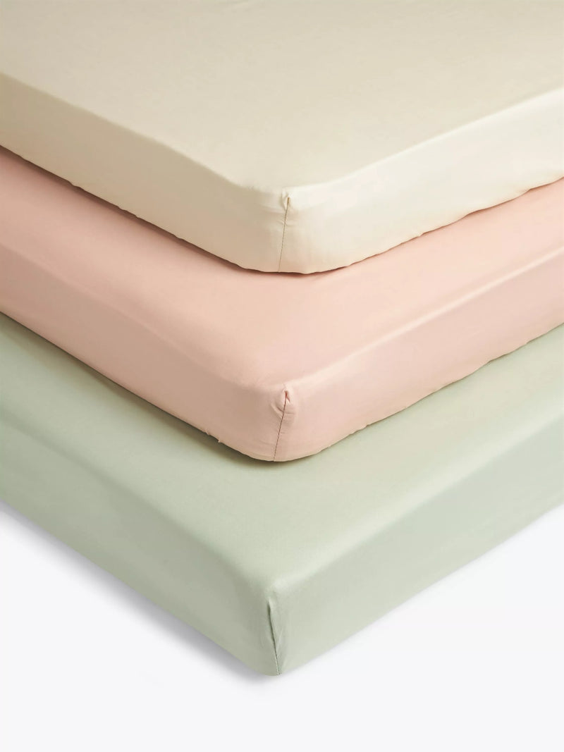 John Lewis Cotton Fitted Baby Sheet, Pack of 3 - Warm Cotbed