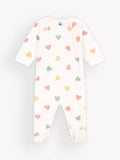 Petit Bateau Baby Heart Velour Sleepsuit, Marshmallow/Multi