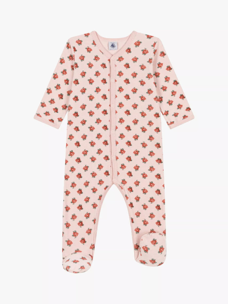 Petit Bateau Baby Floral Velour Sleepsuit, Pink/Multi