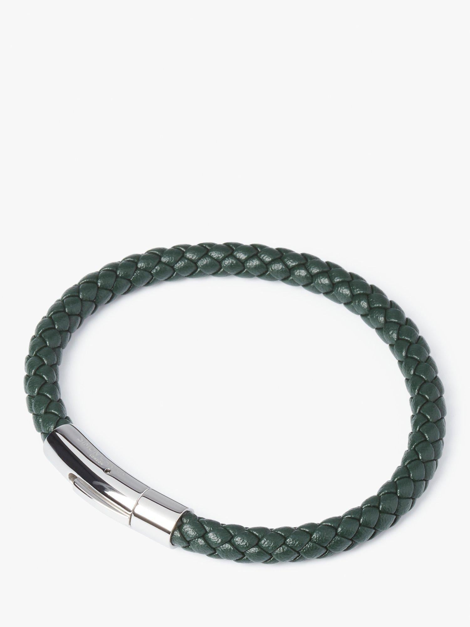 Simon Carter braided leather bracelet in green, imported from the UK