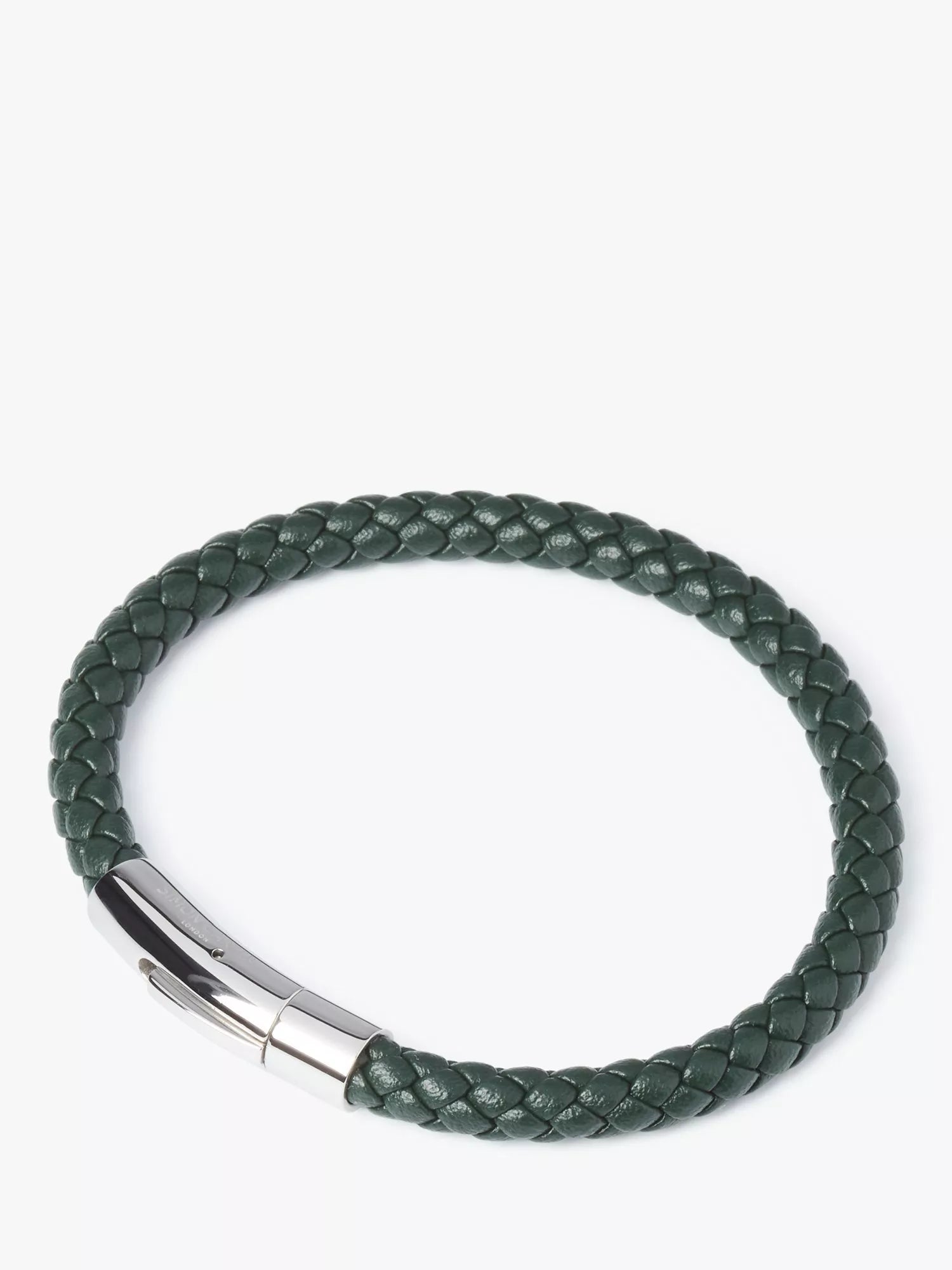 Simon Carter braided leather bracelet in green, imported from the UK