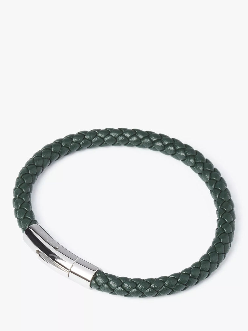 Simon Carter braided leather bracelet in green, imported from the UK